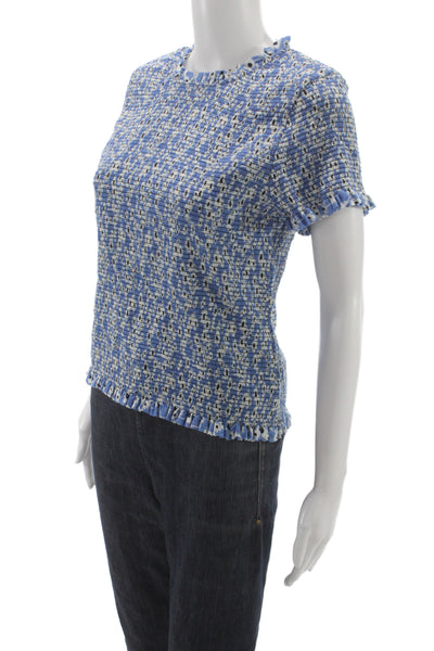 Nation Los Angeles Women Blue Pima Cotton Short Sleeve Blouse Size L