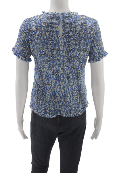 Nation Los Angeles Women Blue Pima Cotton Short Sleeve Blouse Size L