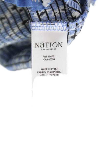 Nation Los Angeles Women Blue Pima Cotton Short Sleeve Blouse Size L