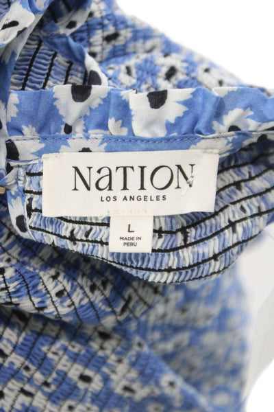 Nation Los Angeles Women Blue Pima Cotton Short Sleeve Blouse Size L