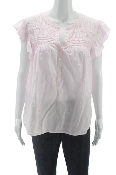 Xirena Womens Pink V Neck Sleeveless Button Up Cotton Blouse Bohemian Size L