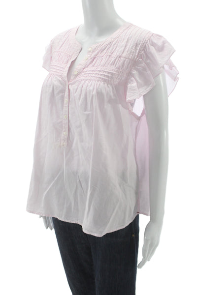 Xirena Womens Pink V Neck Sleeveless Button Up Cotton Blouse Bohemian Size L