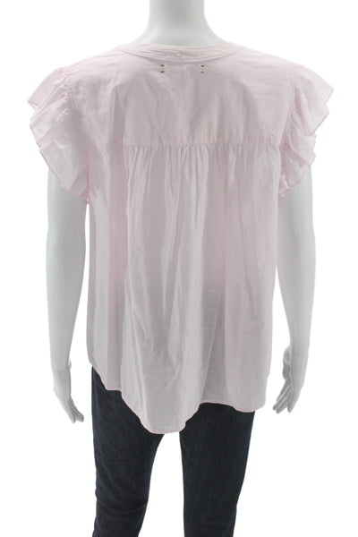 Xirena Womens Pink V Neck Sleeveless Button Up Cotton Blouse Bohemian Size L
