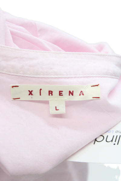 Xirena Womens Pink V Neck Sleeveless Button Up Cotton Blouse Bohemian Size L
