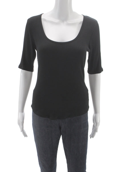 Nation LTD Women Basic Jersey Black 3/4 Sleeve Top Organic Pima Cotton Size M