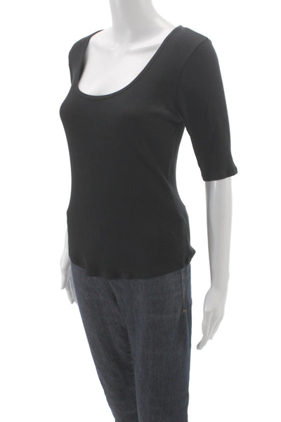 Nation LTD Women Basic Jersey Black 3/4 Sleeve Top Organic Pima Cotton Size M