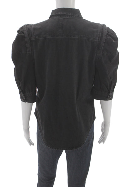 Frame Women Black Collared Cotton Button-Up 3/4 Sleeve 80s Size M