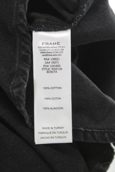 Frame Women Black Collared Cotton Button-Up 3/4 Sleeve 80s Size M