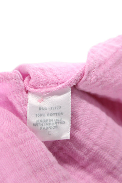 Xirena Women Pink V-Neck Tunic Blouse Short Sleeve Cotton Size L