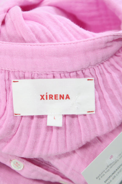 Xirena Women Pink V-Neck Tunic Blouse Short Sleeve Cotton Size L