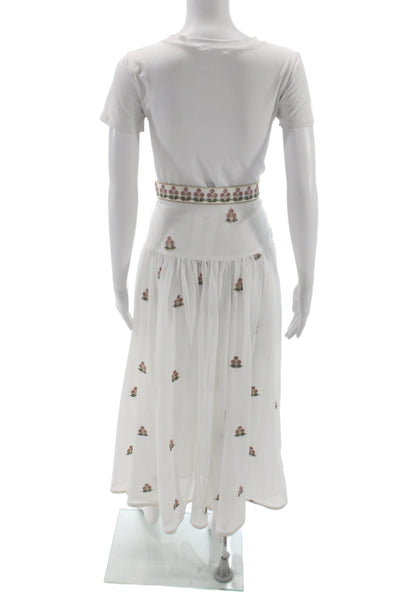 Rosewater House Women Peasant Maxi Skirt White Floral Cotton Long Size L