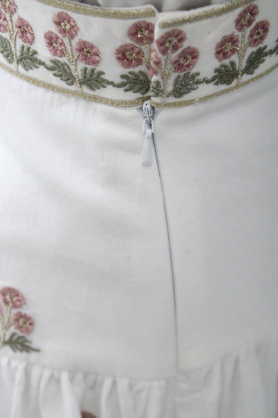 Rosewater House Women Peasant Maxi Skirt White Floral Cotton Long Size L