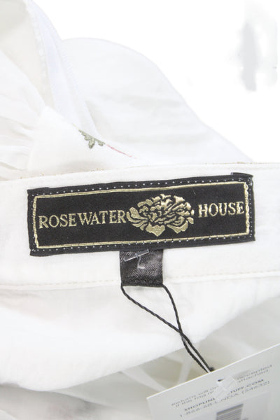 Rosewater House Women Peasant Maxi Skirt White Floral Cotton Long Size L
