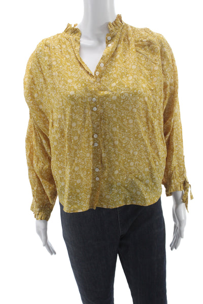 Doen Womens Floral Cotton High Neck Button Up Long Sleeve Blouse Size XS