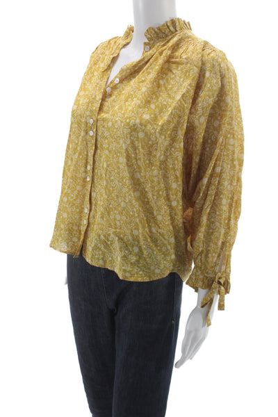 Doen Womens Floral Cotton High Neck Button Up Long Sleeve Blouse Size XS