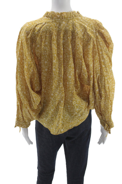 Doen Womens Floral Cotton High Neck Button Up Long Sleeve Blouse Size XS