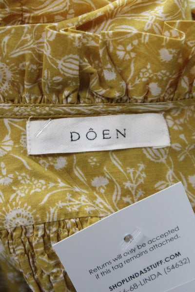 Doen Womens Floral Cotton High Neck Button Up Long Sleeve Blouse Size XS