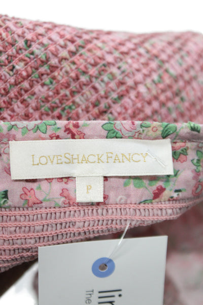 Love Shack Fancy Womens Cropped Floral V Neck Blouse Pink Short Sleeve Size S