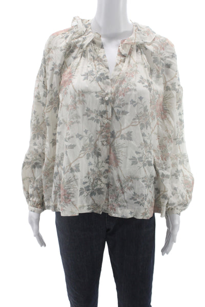 Doen Women Bohemian Floral Chiffon Button Up Long Sleeve Blouse Size XS