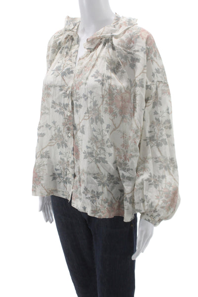 Doen Women Bohemian Floral Chiffon Button Up Long Sleeve Blouse Size XS
