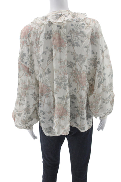 Doen Women Bohemian Floral Chiffon Button Up Long Sleeve Blouse Size XS
