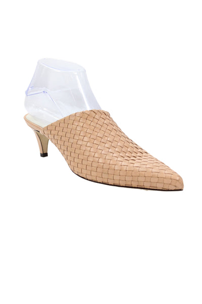 J Crew Women's Leather Braided Kitten Heel Mules Sandals Beige Size 7