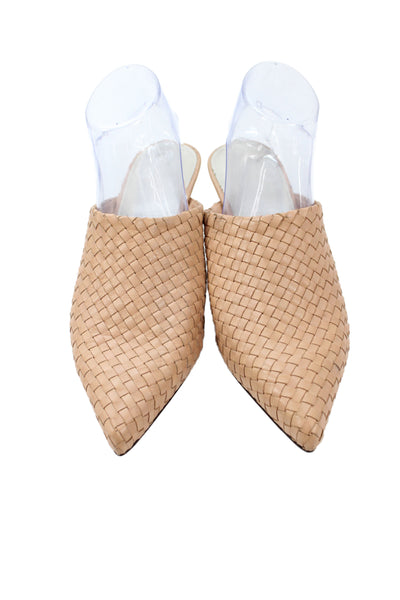 J Crew Women's Leather Braided Kitten Heel Mules Sandals Beige Size 7