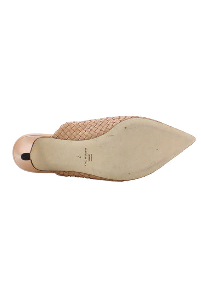 J Crew Women's Leather Braided Kitten Heel Mules Sandals Beige Size 7