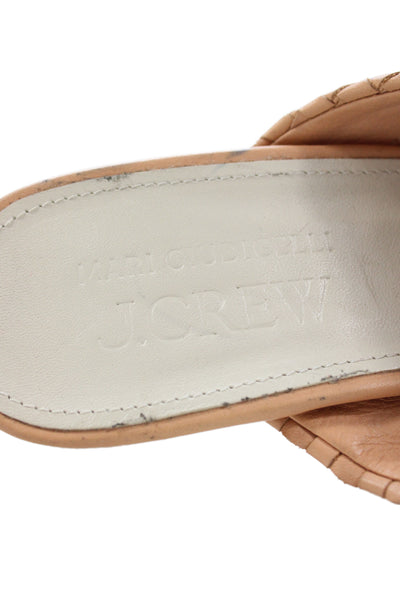J Crew Women's Leather Braided Kitten Heel Mules Sandals Beige Size 7