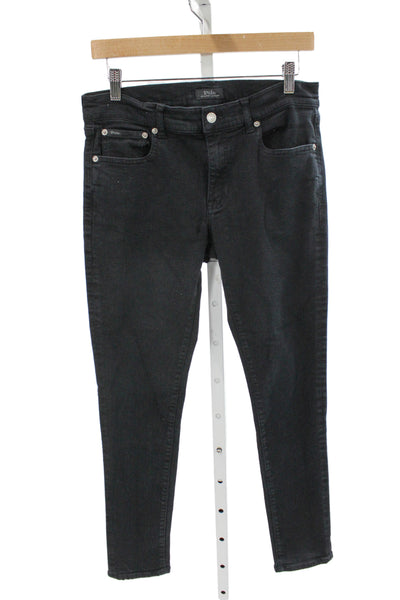 Polo Ralph Lauren Women Skinny Ankle Jeans Black Mid Rise Button Size 29