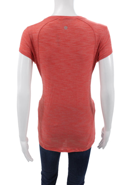 Lululemon Women Basic Orange Crew Neck Short Sleeve Polyester T-Shirt Size 6