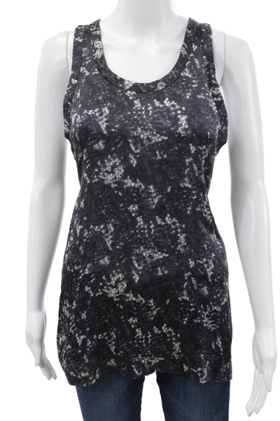Theory Women Black Floral Cotton Sleeveless Tunic Tank Round Neck Size M