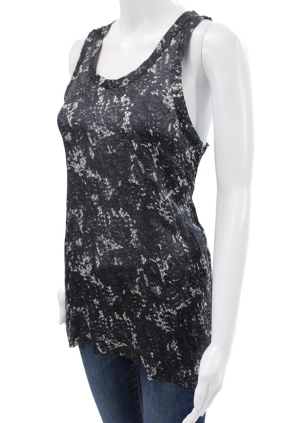 Theory Women Black Floral Cotton Sleeveless Tunic Tank Round Neck Size M