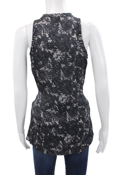 Theory Women Black Floral Cotton Sleeveless Tunic Tank Round Neck Size M