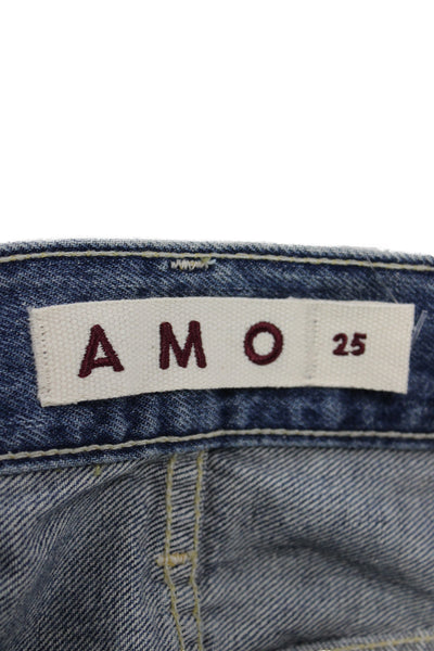 Amo Unisex Straight Blue Jeans 100% Cotton High Rise Size 25