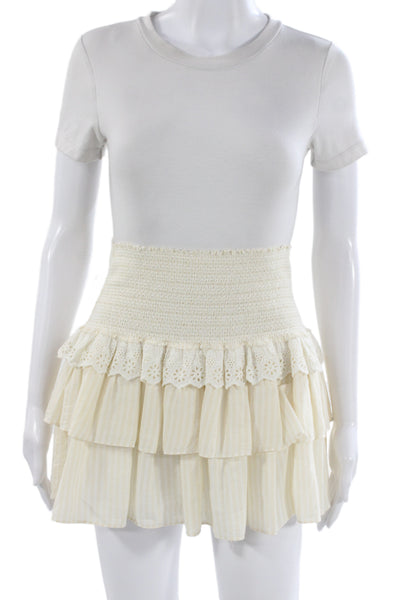 Love Shack Fancy Womens Peasant Pettiskirt Beige Striped Cotton Short Size S