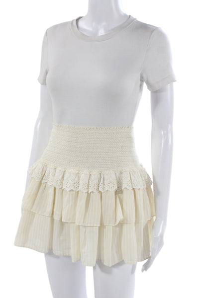 Love Shack Fancy Womens Peasant Pettiskirt Beige Striped Cotton Short Size S