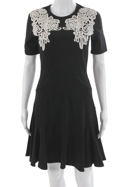 Erdem Womens Fit & Flare Black Short Sleeve Round Neck Dress Size S