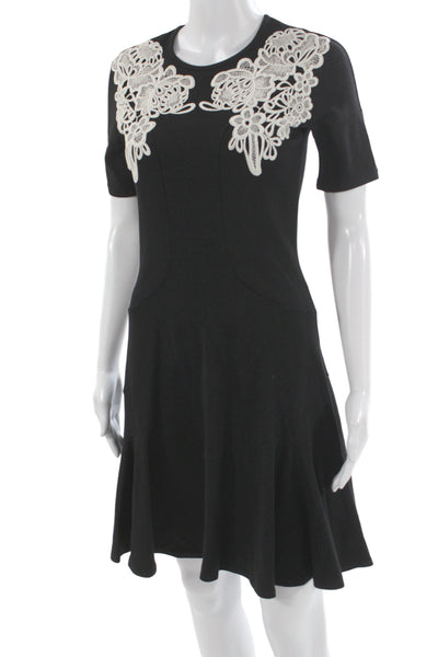 Erdem Womens Fit & Flare Black Short Sleeve Round Neck Dress Size S
