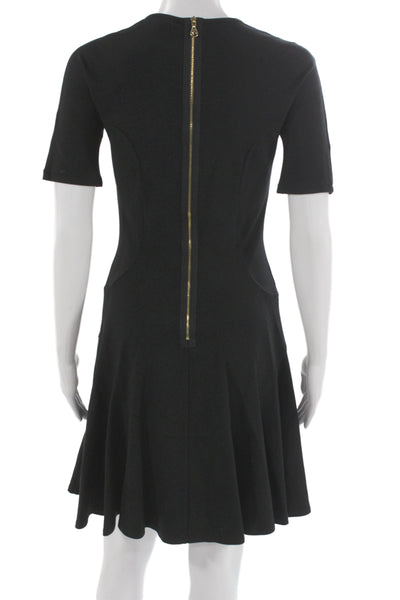 Erdem Womens Fit & Flare Black Short Sleeve Round Neck Dress Size S