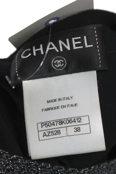 Chanel Women Dark Gray Sweater Dress Long Sleeve Crew Neck Button Size 38