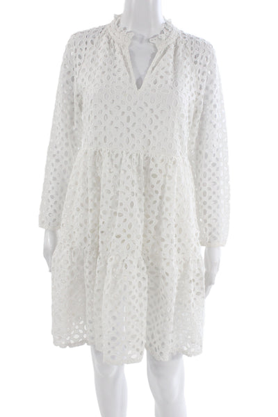 J Crew Womens Shift Shirt Dress White Cotton V Neck Long Sleeve Size XS
