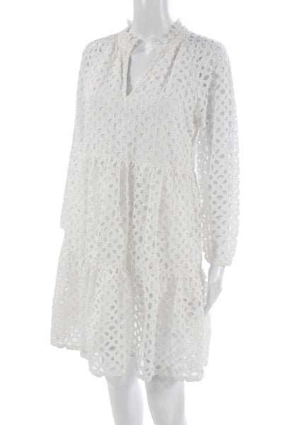 J Crew Womens Shift Shirt Dress White Cotton V Neck Long Sleeve Size XS