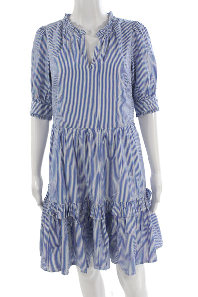 J Crew Women Shirt Dress Blue Striped 3/4 Sleeve Cotton Zip Short Size XS
