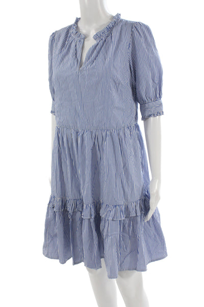 J Crew Women Shirt Dress Blue Striped 3/4 Sleeve Cotton Zip Short Size XS