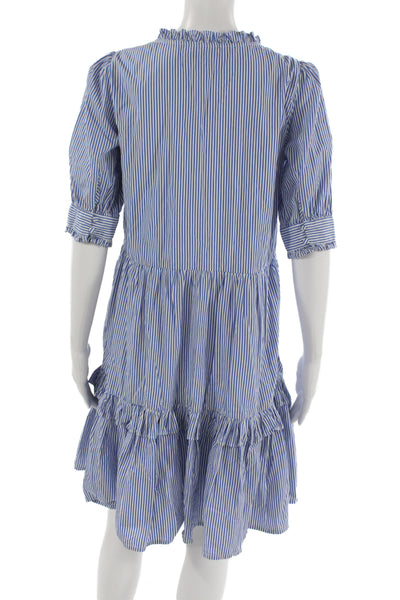 J Crew Women Shirt Dress Blue Striped 3/4 Sleeve Cotton Zip Short Size XS