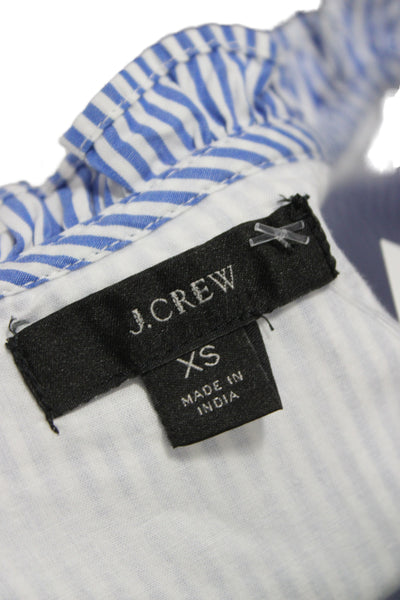 J Crew Women Shirt Dress Blue Striped 3/4 Sleeve Cotton Zip Short Size XS