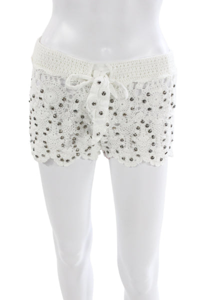 Letarte Handmade Unisex Shorts White 100% Cotton Drawstring Beach Size M