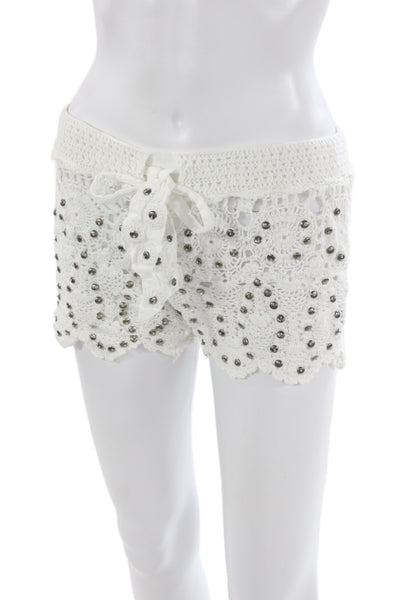 Letarte Handmade Unisex Shorts White 100% Cotton Drawstring Beach Size M