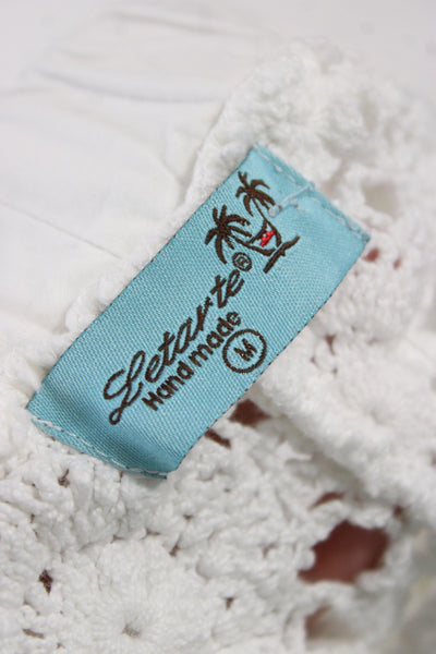 Letarte Handmade Unisex Shorts White 100% Cotton Drawstring Beach Size M